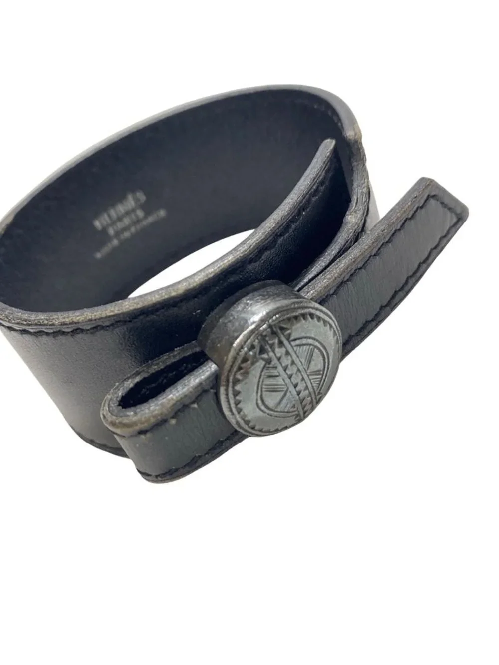 Hermes Bracelet Touareg Leather Black Silver